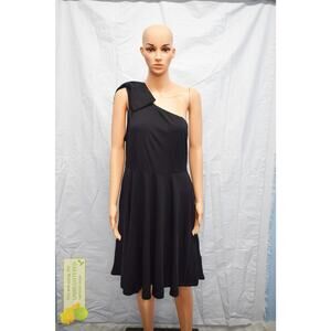 Allegra K Bow One Shoulder Sleeveless Pockets A-Line Midi Dress Large